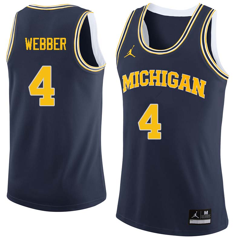 Men #4 Chris Webber Michigan Wolverines College Basketball Jerseys Sale-Navy